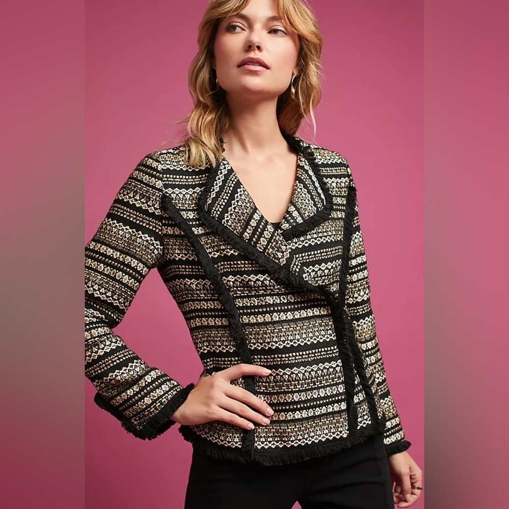 Anthropologie Moon River Braelynn Metallic Tweed Snap Jacket Sz XS